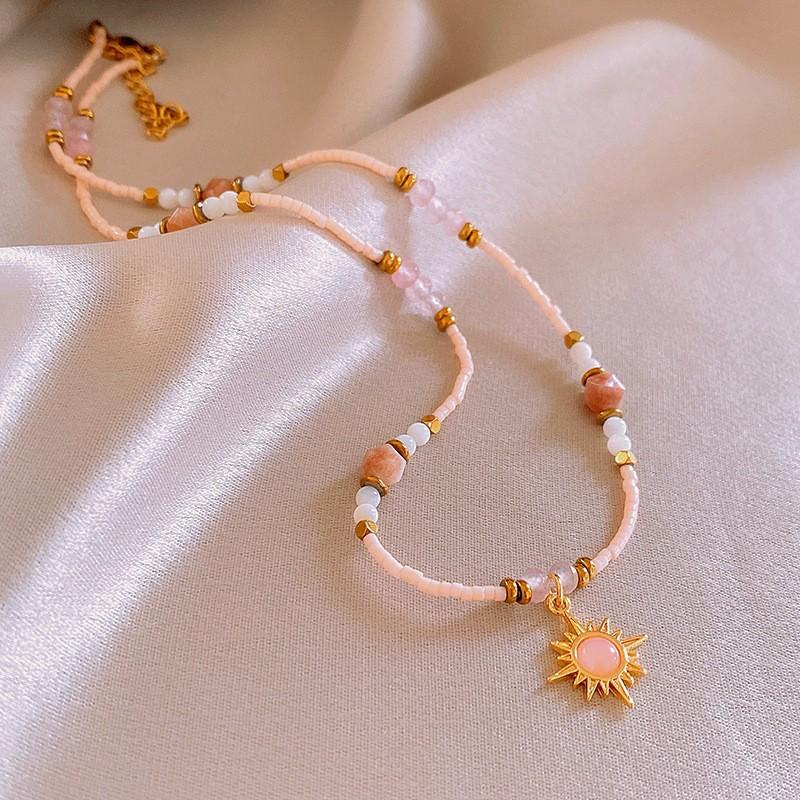 Korean fleece rope color artificial tiger's eye stone bag necklace niche design sweater chain retro necklace