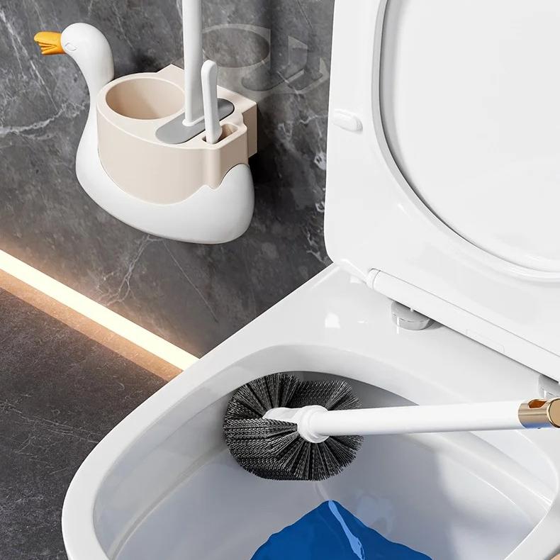 White Swan 3-in-1 Toilet Brush Wall Hanging Household No Dead Ends Toilet Brush Set Toilet Brush Cleaning Bathroom Accessories