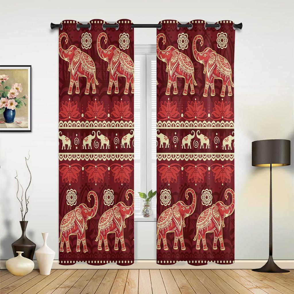 Indien Tier Elefant Blume Fenster Vorhänge Wohnzimmer Schlafzimmer Fensterdekorationen Haushalt Küchenvorhänge