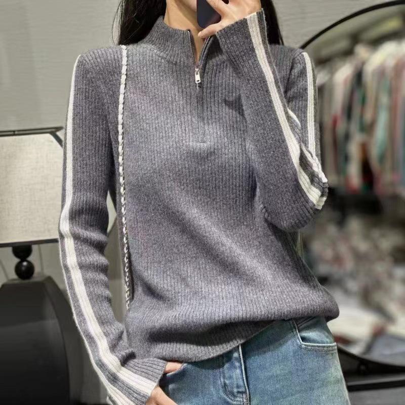 

Женский шерстяной пуловер Mengyi Premium на раннюю весну с молнией до середины – Модный приталенный свитер со стоячим воротником M серый
