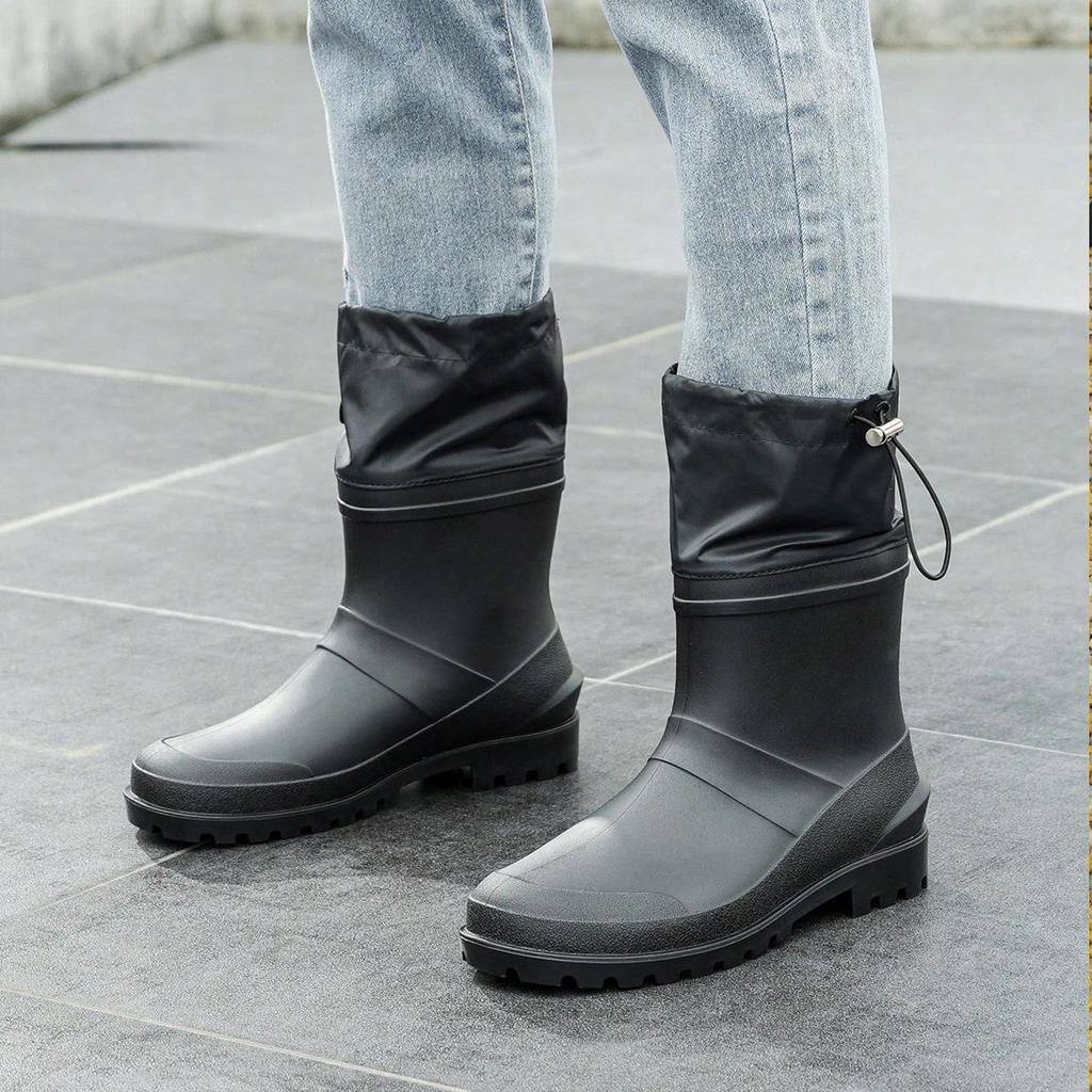 Men's Waterproof High-Top PVC Rubber Boots: Mid-Calf Rain & Construction Labor Protection Shoes