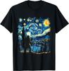 Funny Bigfoot Starry Night Sasquatch Van Gogh Sky Painting T-Shirt