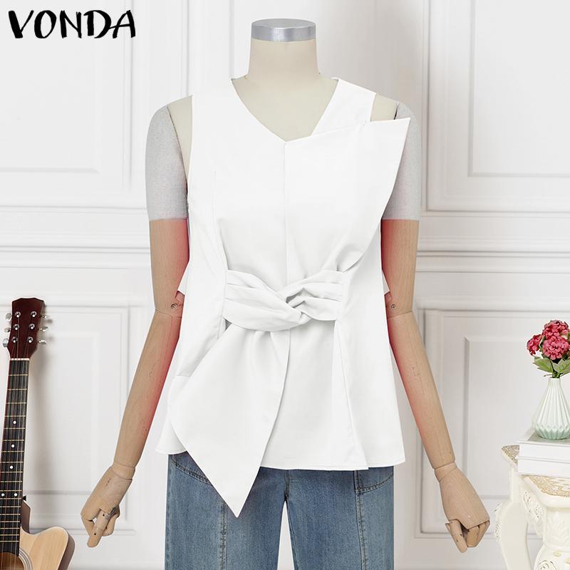 

VONDA Женские майки без рукавов с круглым вырезом, с узлом спереди, в стиле пэчворк, однотонные 4XL белый