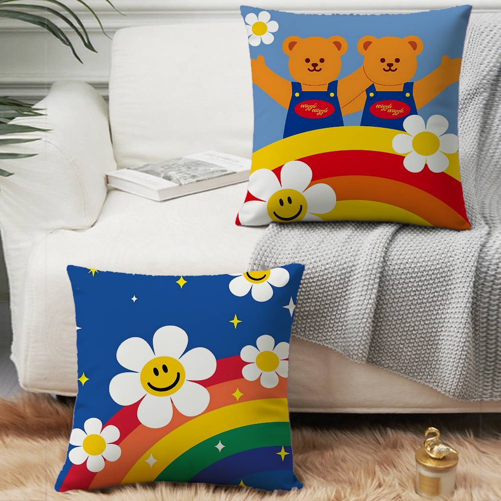 1PC W-Wiggle Wiggles Smile Flower Pillow Case Square  Bedroom Sofa Leisure Comfort Cushion Car Home Decoration Pillowcase 40x40