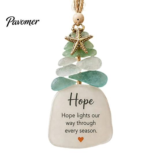 Handmade Christmas Ornament Sea Glass Tree Ornament, Seaglass Art Hanging Decor with Starfish Charm, Festive Window Door Peace Love Joy Faith