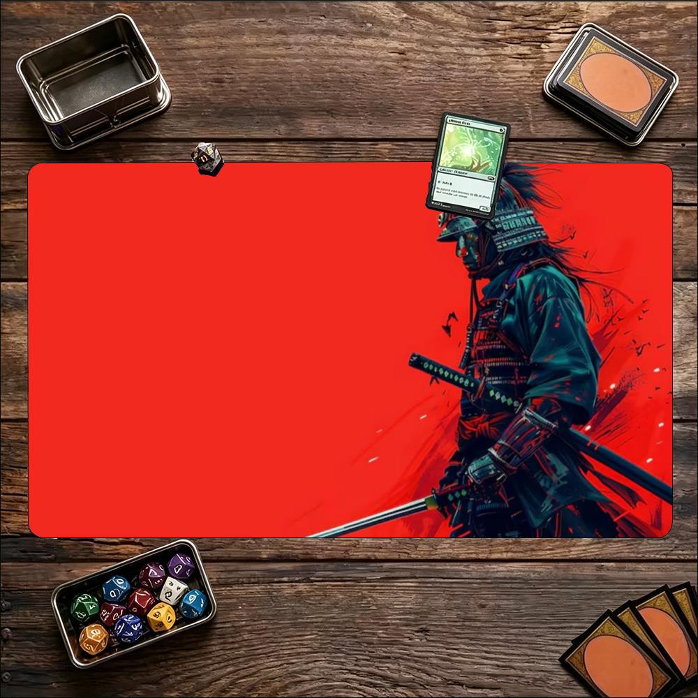 Japanese Red Samurai Warrior Art Nonslip Rubber Game Playmat Smooth Table Mat For Tabletop Card Game Desktop Gaming Work Setup
