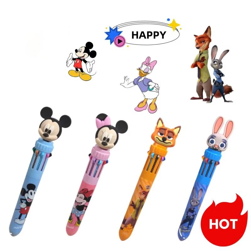 MINISO Cartoon Characters Anime Cartoon Creative Press Ten Color Ballpoint Pen Student School Supplies Holiday Gift