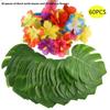 Hawaii-Thema Künstliche Schildkrötenpanzer-Blätter und Hibiskusblüten Dekorationsset für Festival- und Party-Dekorationen