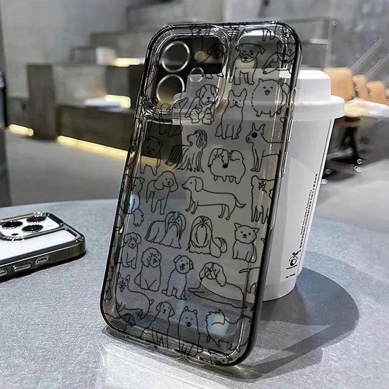 Graffiti Cartoon Dog Cat Phone Case For iPhone 15 Pro Max 14 12 13 11 16 16e Case X XR XS 7 8 Plus SE 3 Transparent Soft Cover