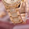 Geneva Diamond-Studded Steel Band Women's Fashion Watch - Elegant Three-Eye Design