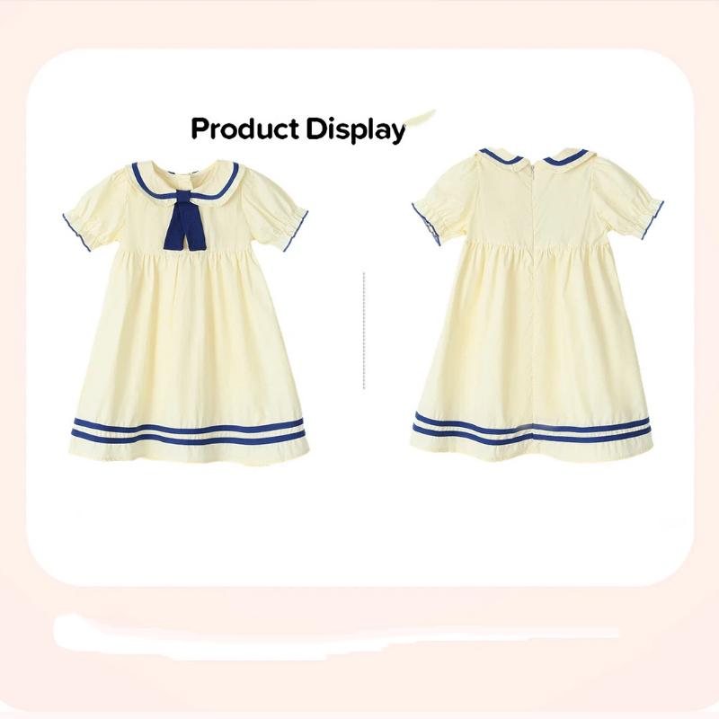 Girls' School-style Short-sleeved Cotton Dress For Children, Children's Casual Dress