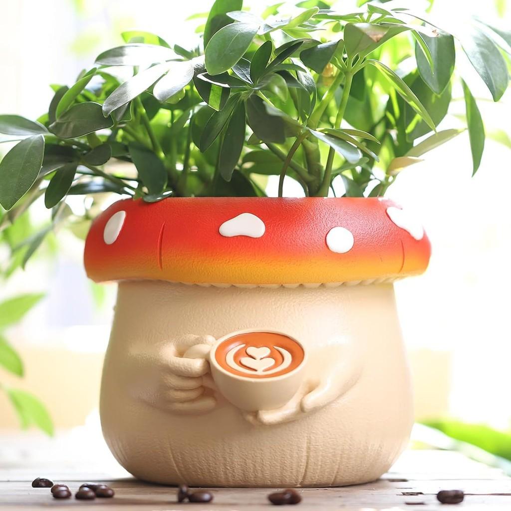 Adorable Mushroom Shaped Resin Coffee Cup Planter Colorful Succulent Pot For Storage