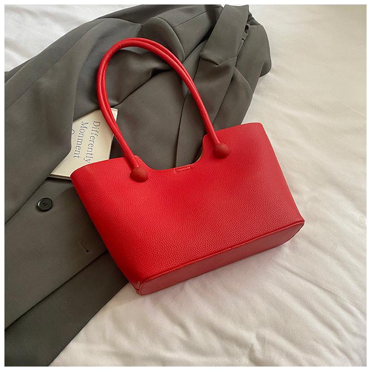 2025 Spring and Summer New Girls Fashion Handbag Foreign Style Simple Solid Color Shoulder Bag Women's Bag Large Capacity Tote Bag