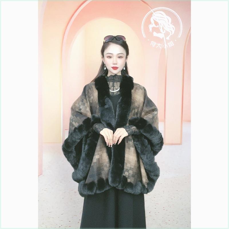 Cloak Shawl Versatile Loose Hair Collar Plaid Cloak Woolen Jacket Female 1181 #