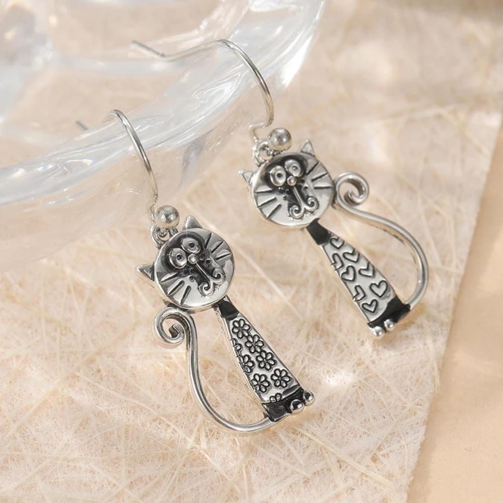 1Pair Cat Cat Style Pendant Earrings Copper Asymmetric Design Earrings Retro Punk Earrings Gift