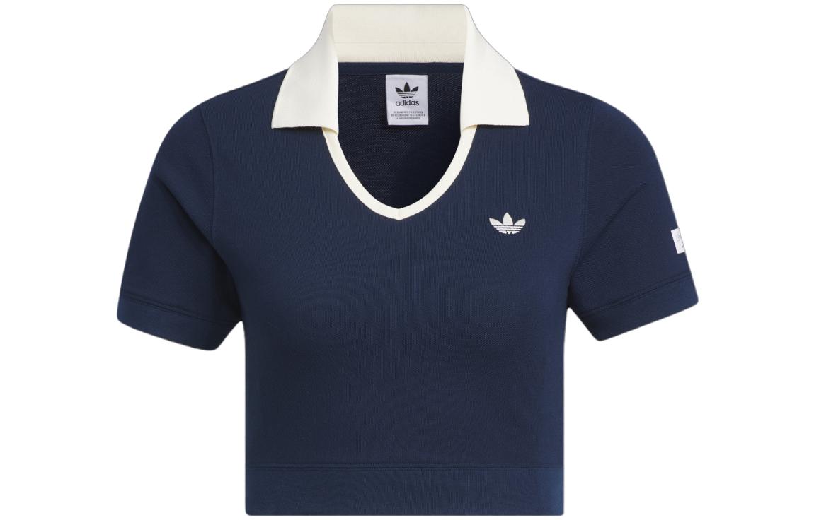 Adidas Originals WX Polo Shirts Women s Blue V Neck Moderate Straight Fit IN1083 XXS