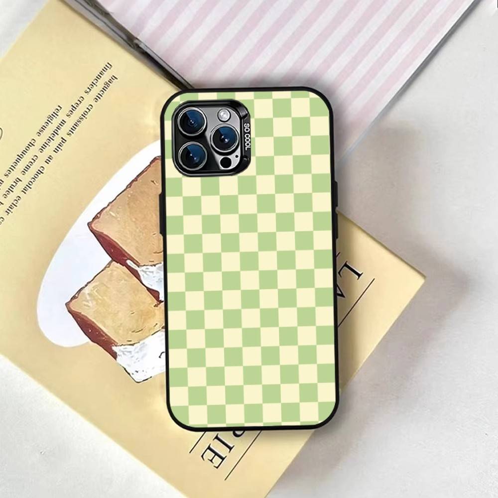 Green & Orange Check Phone Case For iPhone 17,16,15,14,13,12,11 Plus,Pro Max,XS,Colorful Silver Black Cover