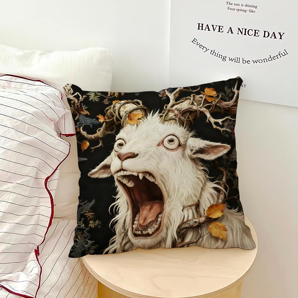 1PC Screaming Goat Sheep Embroidered Style Printed Pillow Cover Short Plush Polyester Cushion Case Animal Pillowcase Home Decor