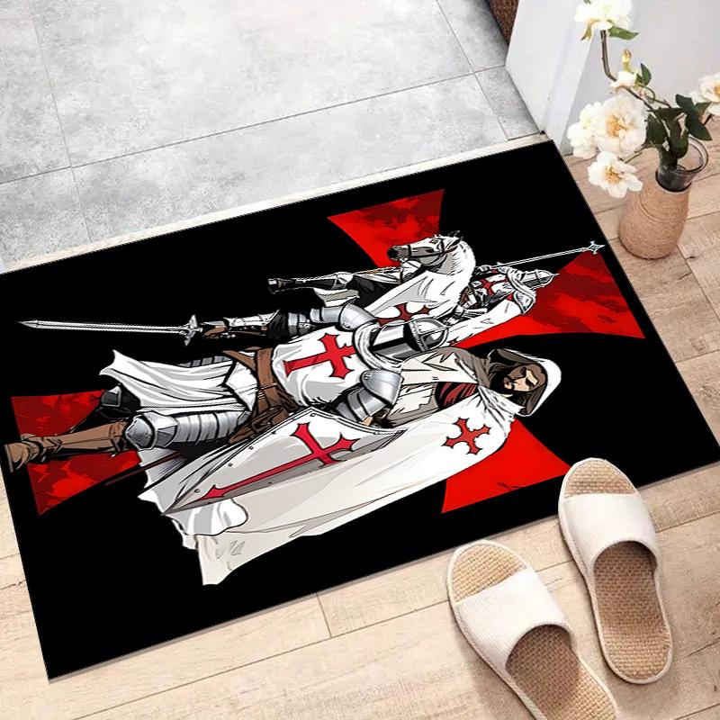 Cross Templars Knight Polyester Carpet, Soft Indoor Mat for Office Chair, Living Room, Computer Desk - Decorative Home Office Rug Design
