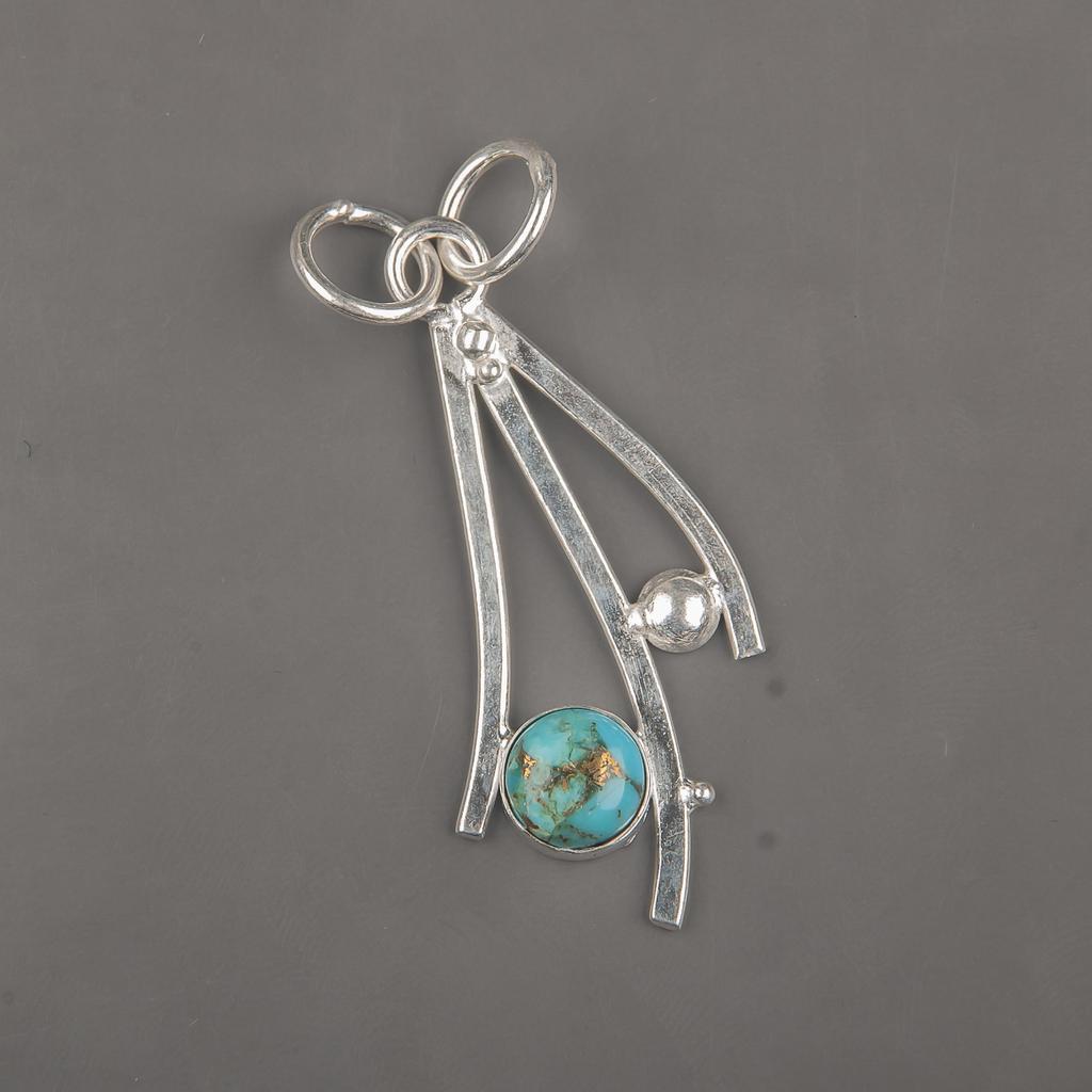 Blue Copper Turquoise Handmade Gemstone Pendant, 925 Solid Sterling Silver Pendant Antique Jewelry, For Engagement Gift