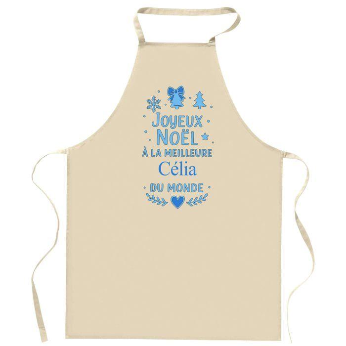 Tablier de cuisine - Joyeux Noël à la meilleure Célia - Impression française - Coton résistant - Liens ajustables