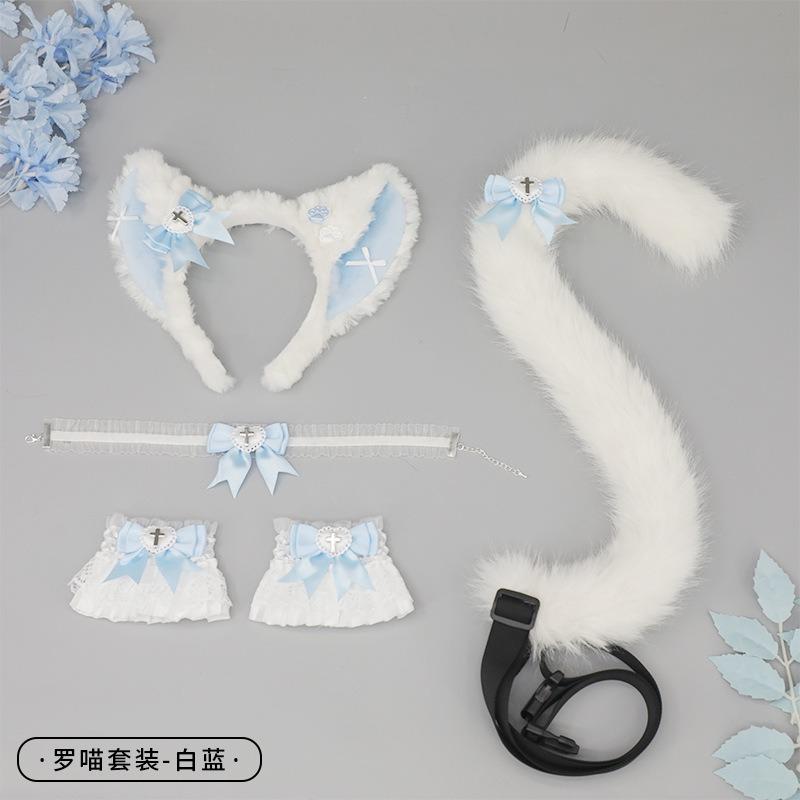 Cosplay Cat Ears Headband Cat Tail Accessories Handmade Cute Cat Girl Beast Ears Hair Accessories Beast Tail Accessories Set