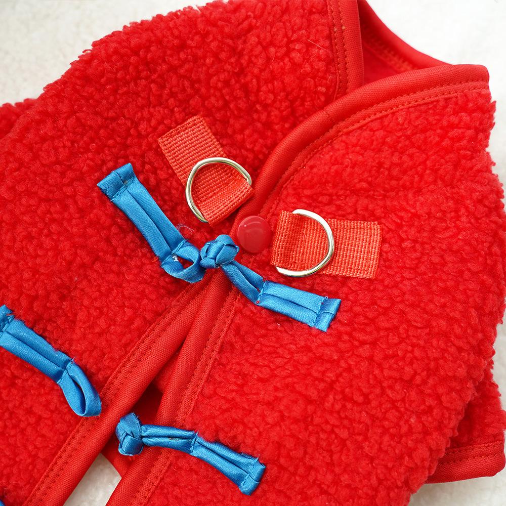 Chinese Style Qipao Pet Coat for Small Dogs - Red Sherpa Dog Jacket with Frog Buttons (Lucky Festive Design)