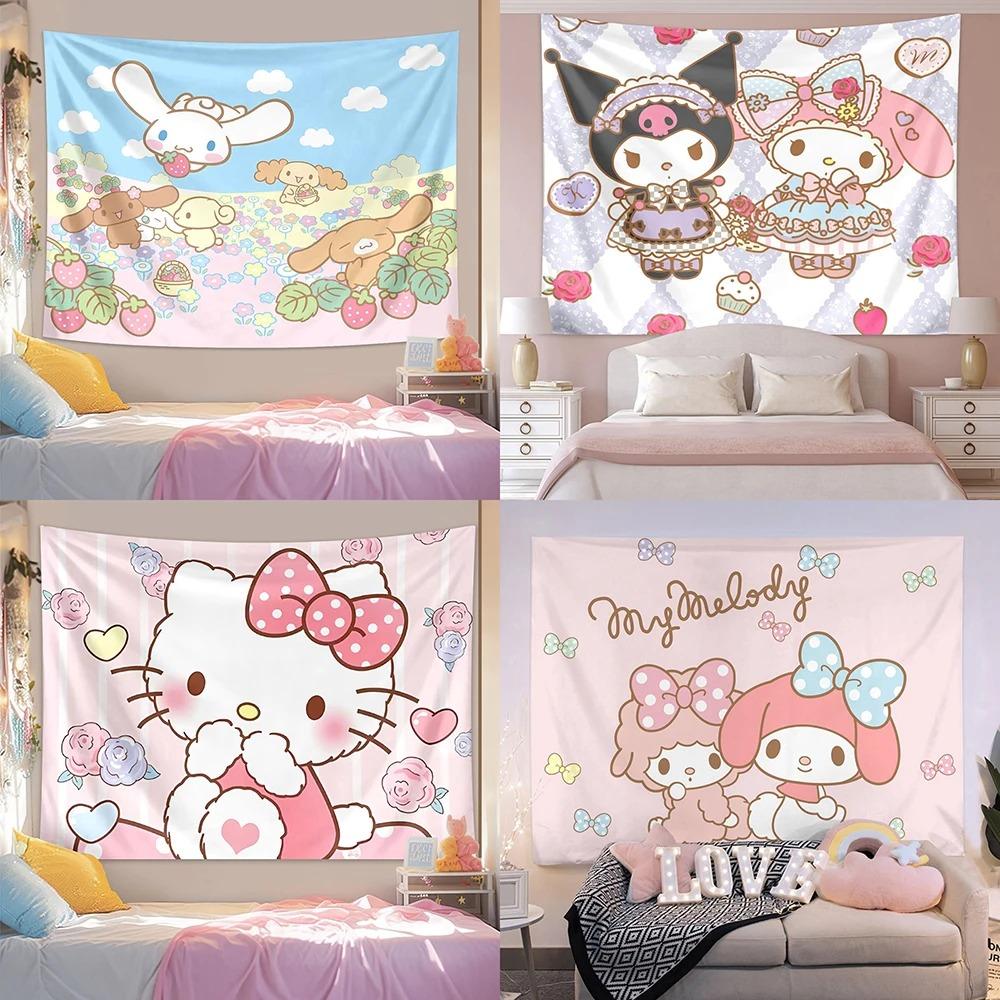 Kawaii Sanrio Character Print Tapestry Kitty and Melody Room Decoration Home Decoration Bedroom Wall Hanging