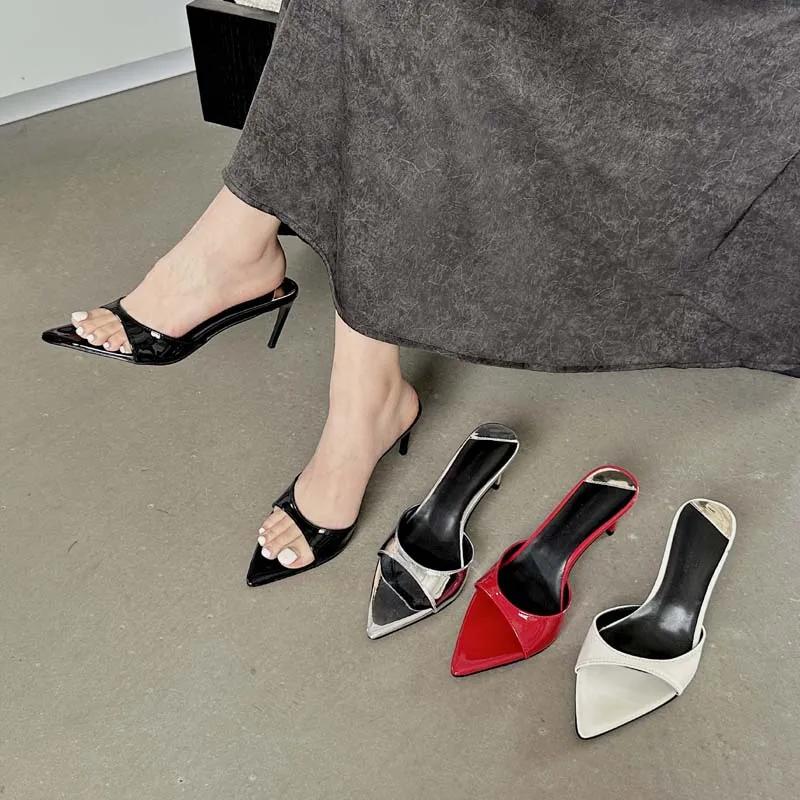 Fashion Eilyken 2025 New Summer Shallow Pointed Toe Thin High Heels Women Slippers Wedding Sandals Fashion Mule Slides Shoes
