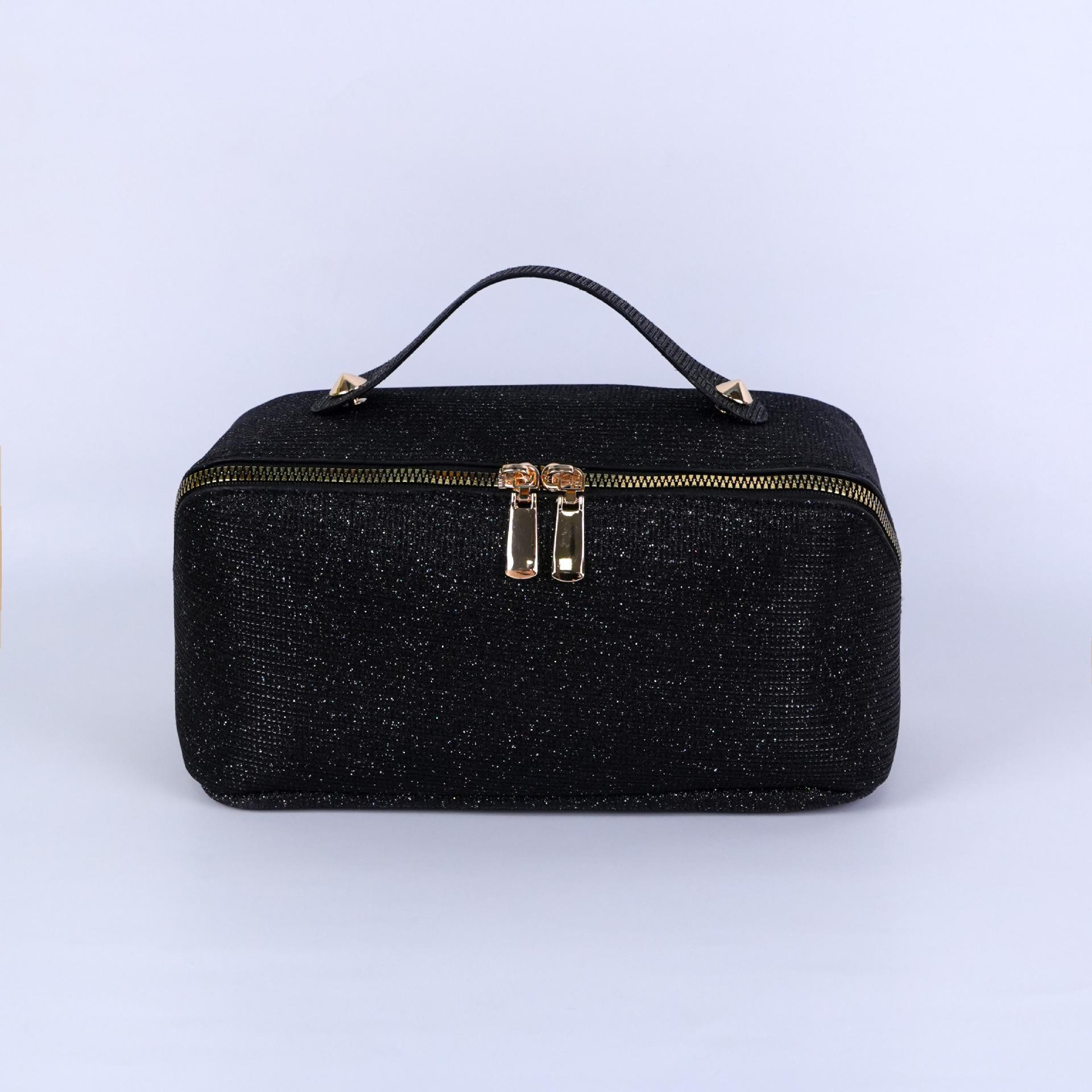 

2026 High-end Cosmetic Bag Female Internet Celebrity New Portable Cosmetics Storage Bag Large Capacity Fine Flash Toilet Bag 25*12*11CM чорний