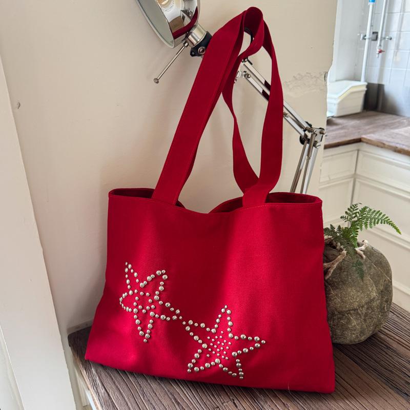 

Summer large-capacity high-end commuter tote bag women s new fashionable red canvas shoulder bag червоний
