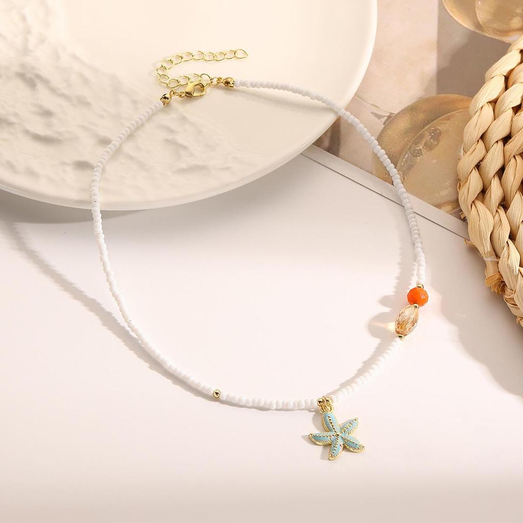 Color Blocked Bead Collarbone Chain Ocean Design Ceramic Necklace Small Fish Bohemian Necklace for Women