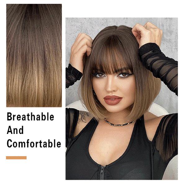 Women's 30cm Hair Simulation Hair Short Hair Short Straight Hair Rose Hair Net Headwear Full Head Cover Natural Real Wig