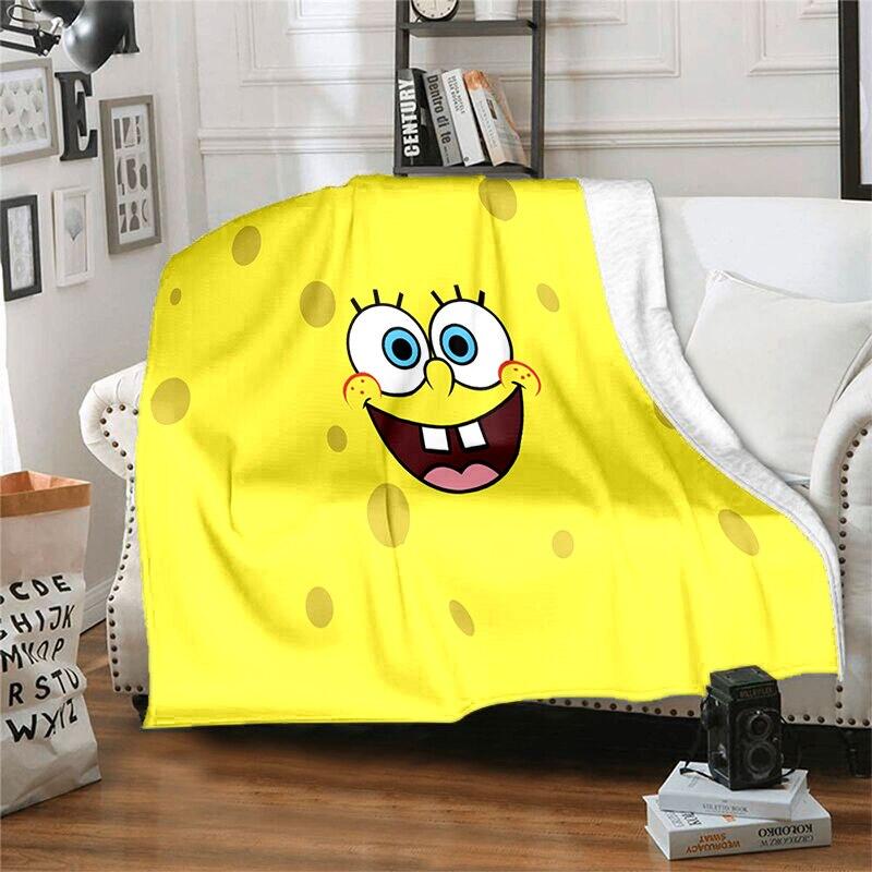 Мягкий плюшевый диван-кровать CartoonS-Spongebob, одеяла для пикника с героями мультфильмов, современное фланелевое одеяло Gedruckt Bettdecke Geschenk 75x90cm