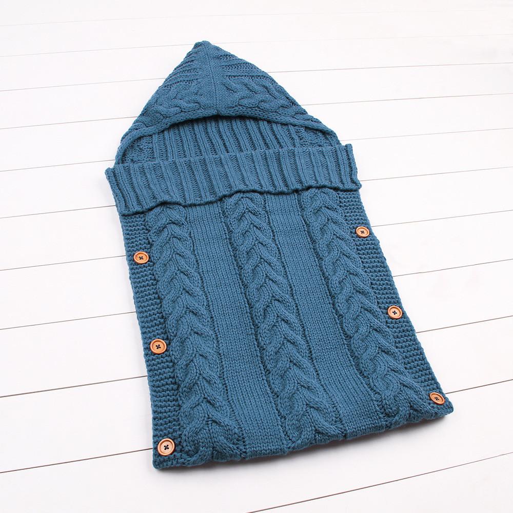 Color Solid Baby Hooded Sleeping Bag Knit Sweater Circle Antichill Buttons