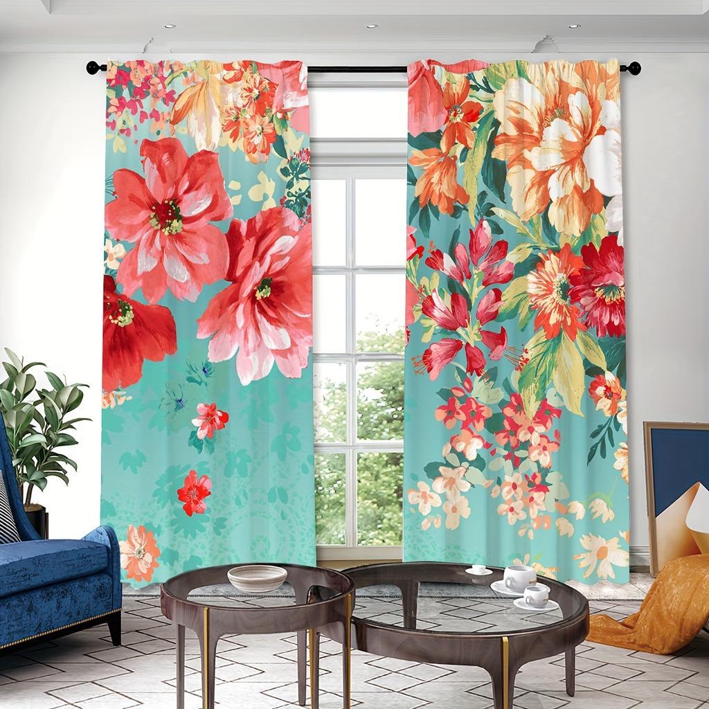 2pcs Colorful Flower Pattern Curtain Decorative Window Drape Window Treatments For Bedroom Living Room Home Decoration cortinas