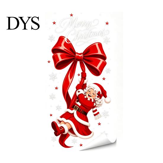 Santa Claus Glass Stickers Static Sticker, Christmas Theme Bow Pattern Print, Removable Party Supplies Electrostatic PVC Film for Home And Store Doors