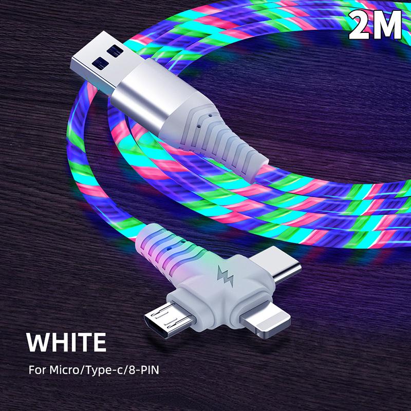3 in 1 LED Leuchten Fließendes Ladekabel Leuchtende Beleuchtung Schnellladung Micro USB Typ C 1 Meter Länge Für Foto Drahtkabel