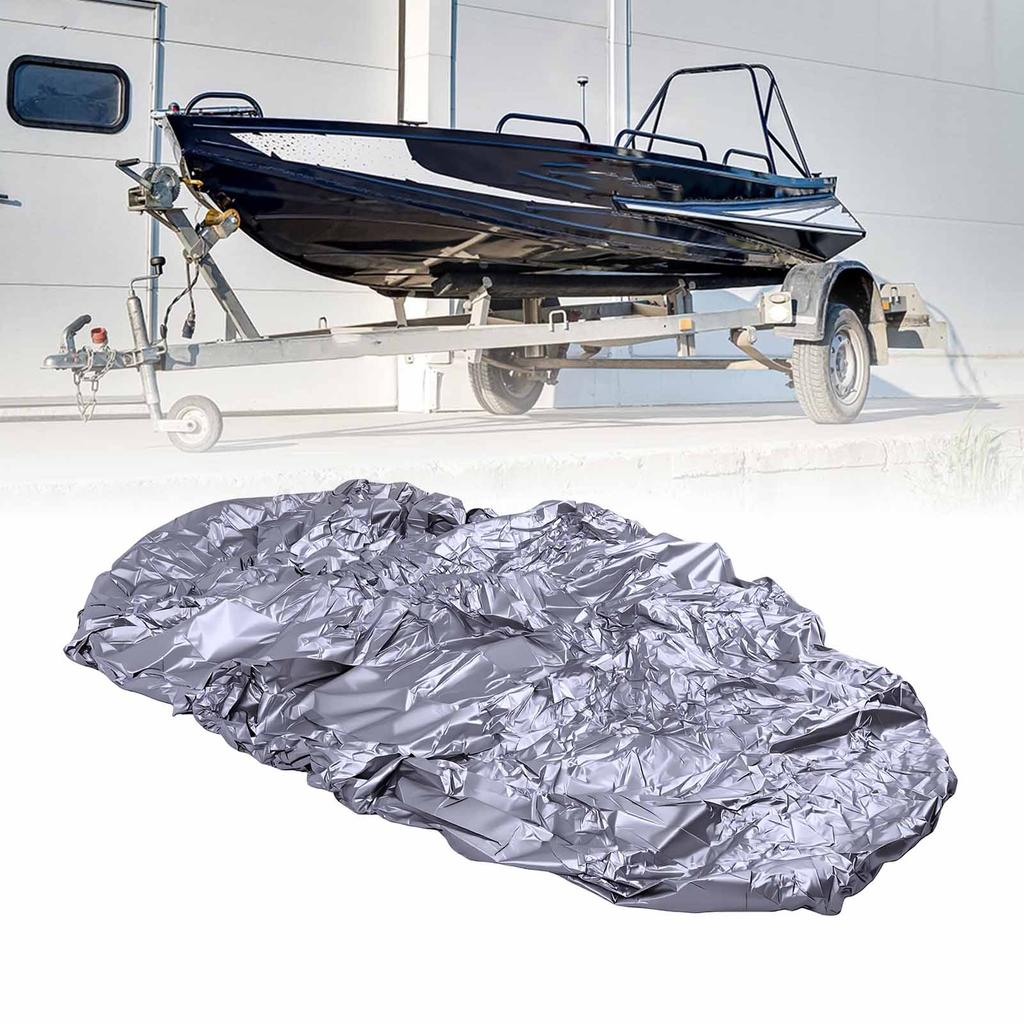 Double PU Boat Motor Cover Silver Heavy Duty Water Proof Boat Cover for 16 to 18FT V Hull Fishing Water Skiing Boats