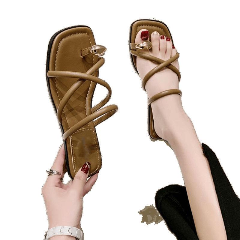 Women's Thick Sole Cross Strap Beach Sandals with Toe Separator