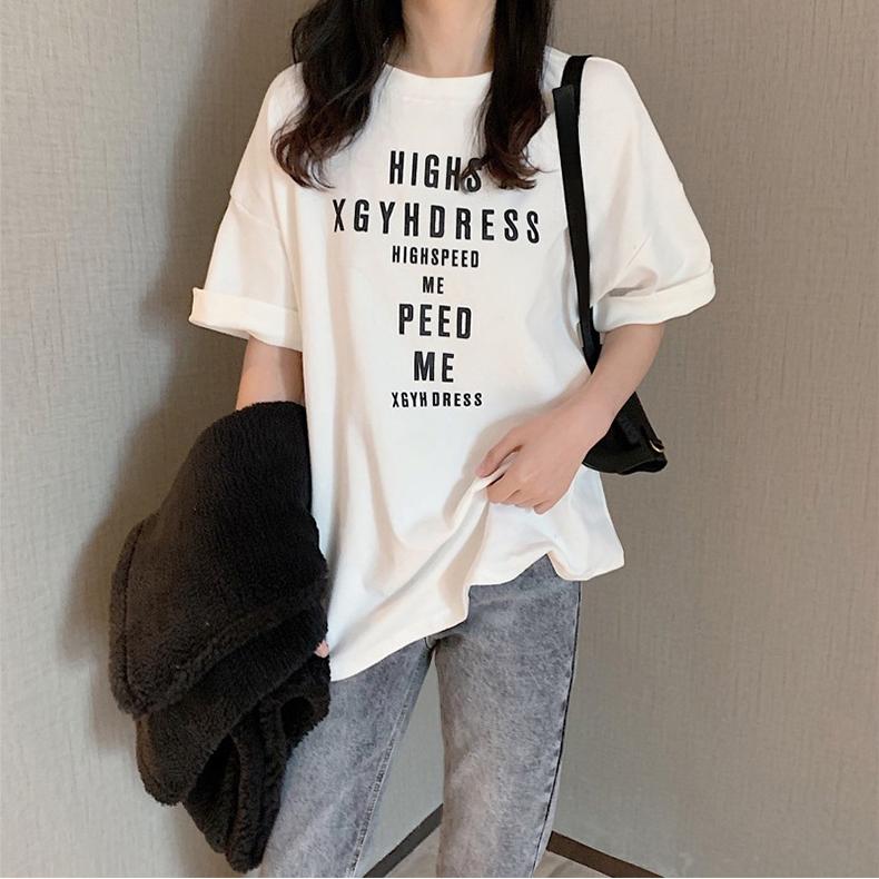 Summer korean Short Sleeve T-shirts for Women Vintage letter printing Casual Loose T Shirt Harajuku Students Y2k Tops streetwear