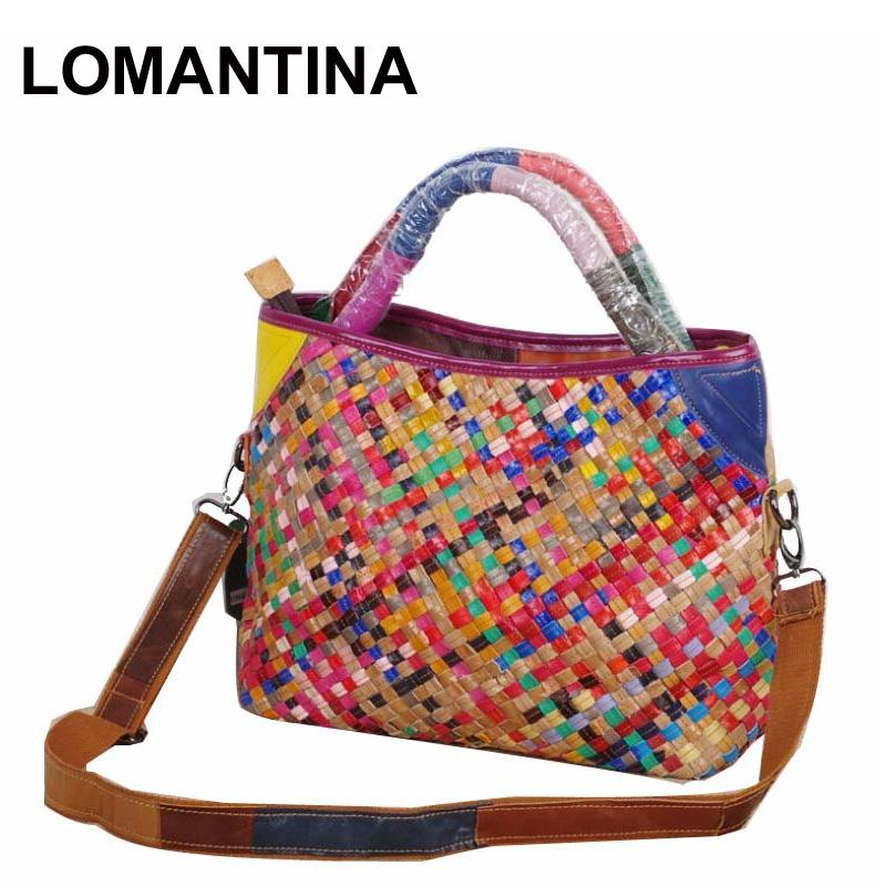 Lomantina Women'S Handbags Ladies Vertical Stylish Genuine Leather Handmade Bag Woven Casual Style Shoulder Tote For Lady Purse