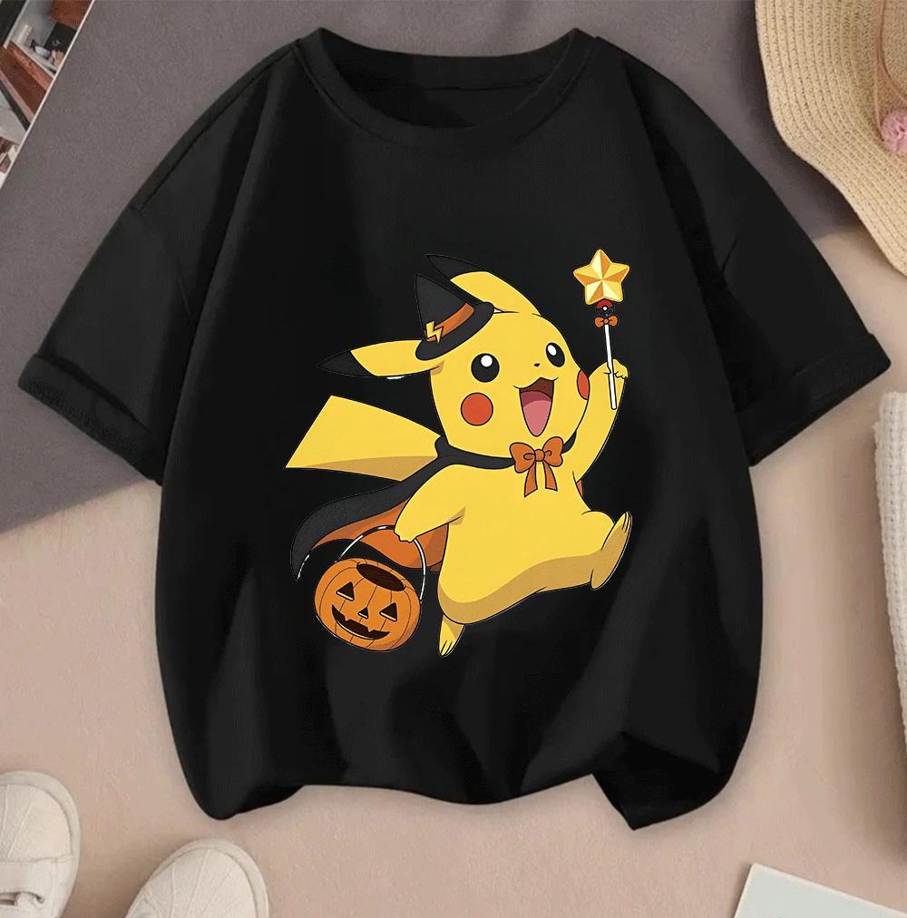 2026 Hot Sale 100 Cotton Kids TShirt Cute Pikachu Cartoon Print Soft Breathable Casual Childrens Short Sleeve Tops