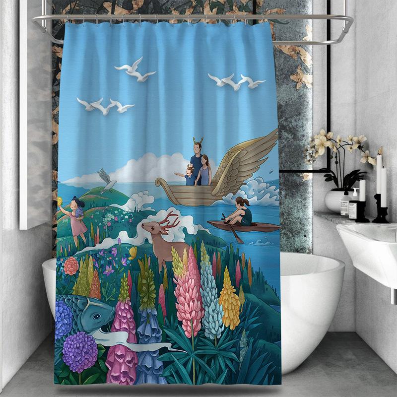 Bathroom Thickened Waterproof Curtain Mildew Proof Shower Curtain Shower Partition Curtain Shower Curtain Bathroom Curtain Free Perforation
