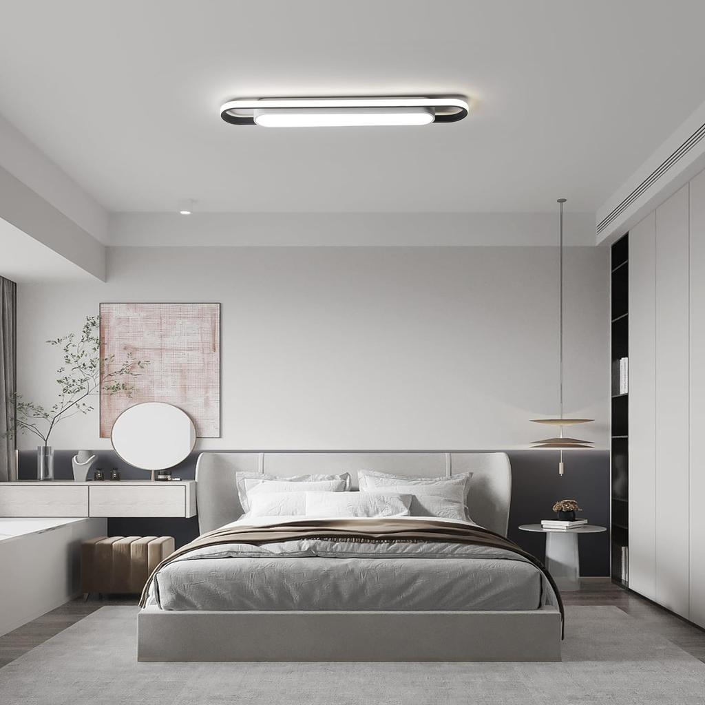 Wumaoxy Smart LED Ceiling Light, 72cm Wide, Dimmable, Linear Design, Contactless, 40W Equivalent, Metal, for Kitchens, Living Rooms, Hallways,