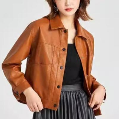 Spring and Autumn Thin Style Fashion Short Lapel PU Leather Coat Women's Jacket Button Up Clothes