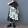Summer New Loose Large Size Print Splicing Casual Simple Sweet Short-sleeved Dress