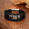Multi Layer Braided Leather Bracelet For Men With Magnetic Cross Geometric Design And Magnetic Clasp Bangle