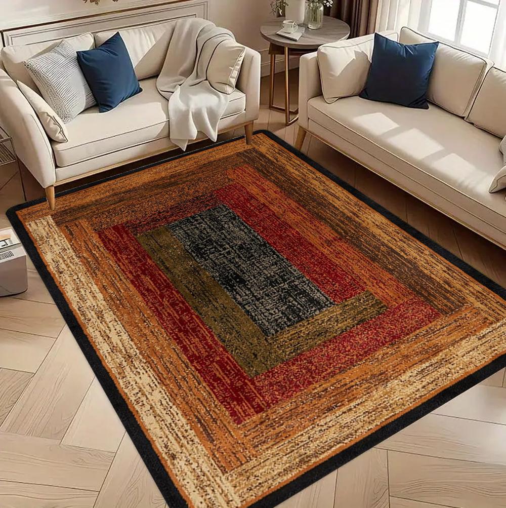 Nesting Square Pattern Carpet Mat Rug Classic & Elegant Home Decoration with Black Grey Tone for Living Room Bedroom