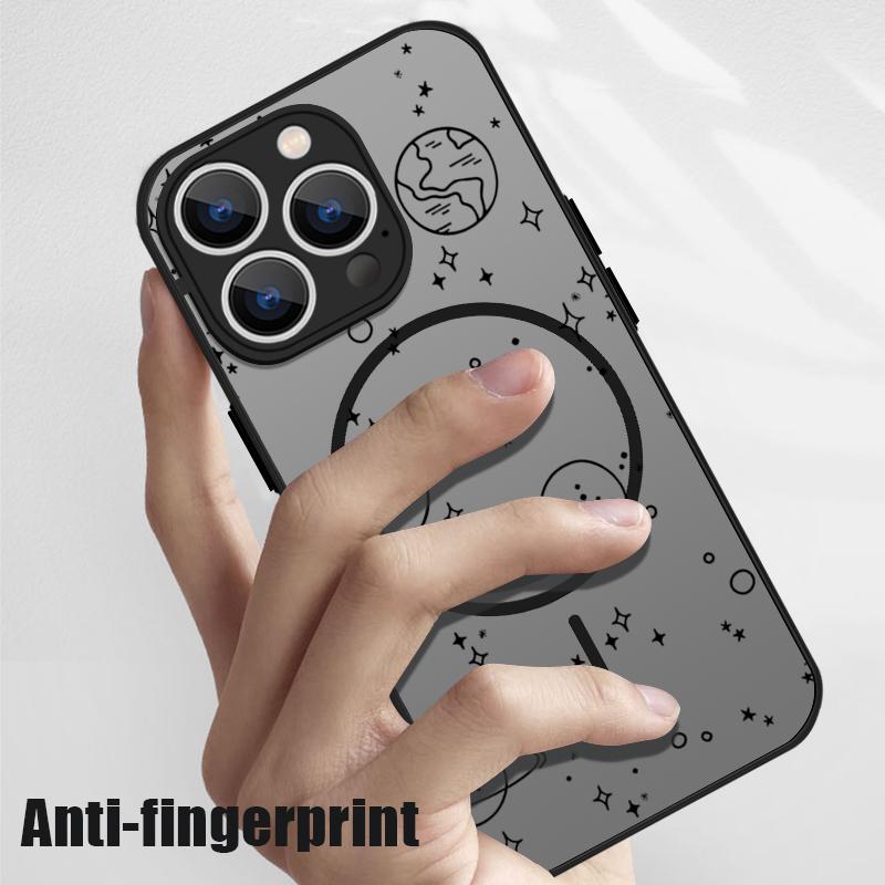 Planet Astronaut Pattern Clear Matte Case For iPhone 16 Pro Max 15 Pro 14 13 Wireless Charge Shockproof for Magsafe Magnetic Phone Cover